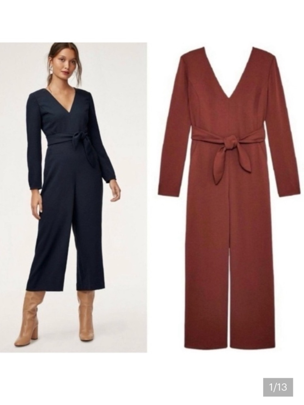 Wilfred V-Neck Long Sleeve Jumpsuit in Navy and Rust
